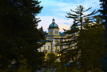 Marianske Lazne, Czech Republic - July 2021: Marianske Lazne Colonnade at night