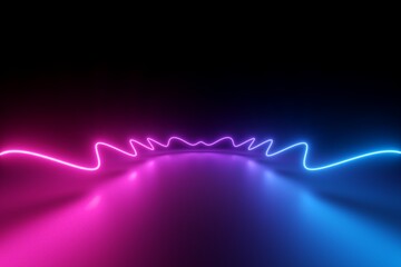 3d render, abstract pink blue neon background with glowing wavy line