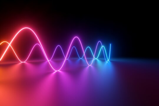 3d render, abstract pink blue neon background with wavy line glowing in ultraviolet spectrum