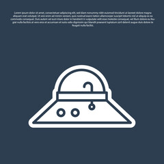 Blue line Fisherman hat icon isolated on blue background. Vector