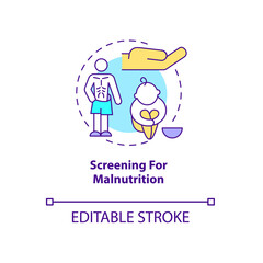 Screening for malnutrition concept icon. Humanitarian aid and blood testing for risk prevention abstract idea thin line illustration. Vector isolated outline color drawing. Editable stroke