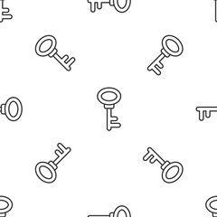 Grey line House key icon isolated seamless pattern on white background. Vector