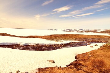 Hardangervidda, Norway. Retro filtered color style.