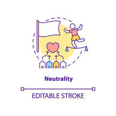 Neutrality position and mutual understanding concept icon. Humantarian aid golden mean tendencies abstract idea thin line illustration. Vector isolated outline color drawing. Editable stroke