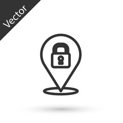 Grey line Location lock icon isolated on white background. The concept of the house turnkey. Vector