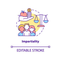 Impartiality and social relations concept icon. Humanitarian aid international system principles abstract idea thin line illustration. Vector isolated outline color drawing. Editable stroke