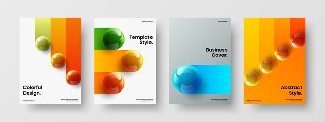 Isolated corporate cover design vector illustration set. Amazing realistic spheres front page concept bundle.