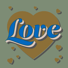 word LOVE in heart shape with drop shadow, vector illustration