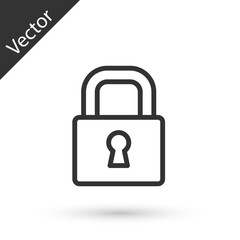 Grey line Lock icon isolated on white background. Padlock sign. Security, safety, protection, privacy concept. Vector