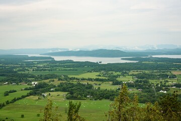 View of Lake Champlain and farmland, from Mt. Philo State Park, in Vermont