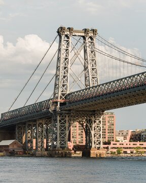 View of the Williamsburg Bridge and East River, in New York City