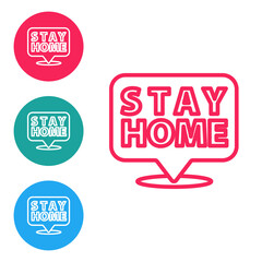 Red line Stay home icon isolated on white background. Corona virus 2019-nCoV. Set icons in circle buttons. Vector.