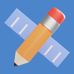 pencil and ruler 3d illustration