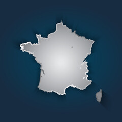Fototapeta premium France map 3D metallic silver with chrome, shine gradient on dark blue background. Vector illustration EPS10.
