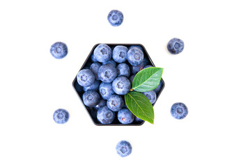 Blueberries in a hexagon box isolated on white