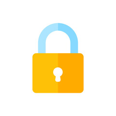yellow padlock for locking the information on the computer data encryption concept