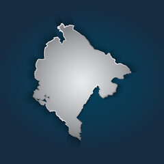 Montenegro map 3D metallic silver with chrome, shine gradient on dark blue background. Vector illustration EPS10.