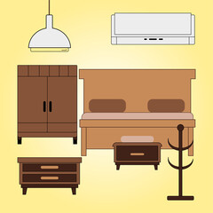 Bedroom and Furniture Set with Gradient Yellow Background