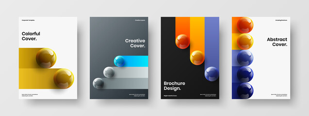 Unique magazine cover design vector layout collection. Clean 3D spheres corporate brochure concept bundle.