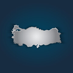 Turkey map 3D metallic silver with chrome, shine gradient on dark blue background. Vector illustration EPS10.