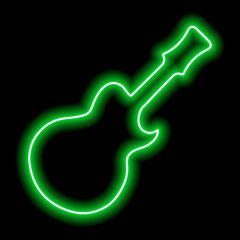 Simple green neon guitar silhouette on a black background