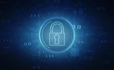 Closed Padlock on digital background, Technology security concept. Cyber Security and network protection Concept, personal data security