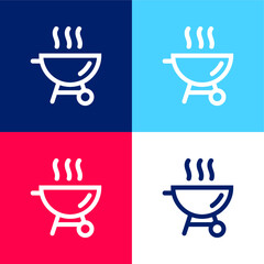 Barbecue blue and red four color minimal icon set