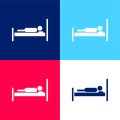 Bed With A Person Lying On It blue and red four color minimal icon set