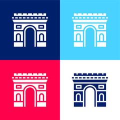 Obraz premium Arc De Triomphe blue and red four color minimal icon set