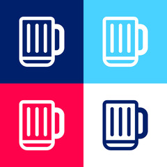Beer Stein blue and red four color minimal icon set