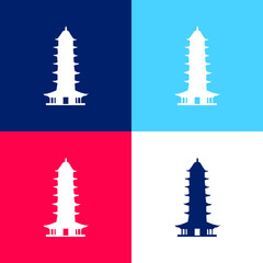 Auspicious Light Pagoda blue and red four color minimal icon set