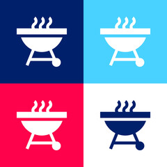 Barbecue blue and red four color minimal icon set