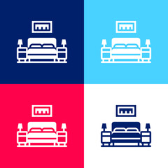 Bedroom blue and red four color minimal icon set