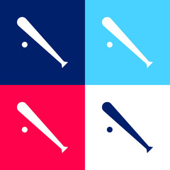 Baseball Equipment blue and red four color minimal icon set