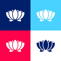 Aquatic Flower blue and red four color minimal icon set