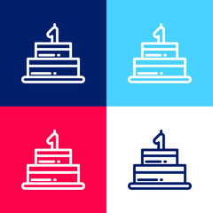 Birthday Cake blue and red four color minimal icon set