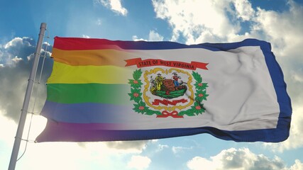 Flag of West Virginia and LGBT. West Virginia and LGBT Mixed Flag waving in wind. 3d rendering