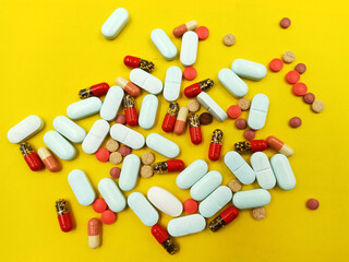 Assorted pharmaceutical medicine pills, tablets and capsules
