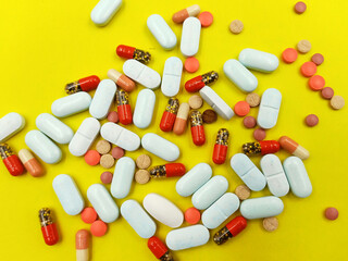 Assorted pharmaceutical medicine pills, tablets and capsules