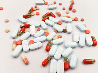 Assorted pharmaceutical medicine pills, tablets and capsules