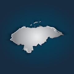 Honduras map 3D metallic silver with chrome, shine gradient on dark blue background. Vector illustration EPS10.