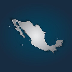 Mexico map 3D metallic silver with chrome, shine gradient on dark blue background. Vector illustration EPS10.