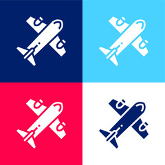 Airplane blue and red four color minimal icon set