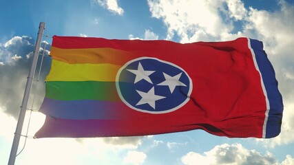 Flag of Tennessee and LGBT. Tennessee and LGBT Mixed Flag waving in wind. 3d rendering