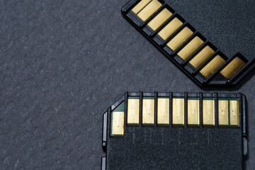 closeup Memory cards 2 piece circuit gold