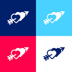 Arrow blue and red four color minimal icon set - obrazy, fototapety, plakaty
