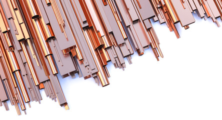 copper profiles and pipes on a white background.