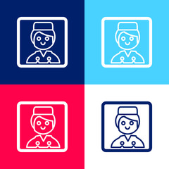 Bell Boy Portrait blue and red four color minimal icon set