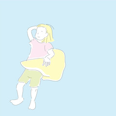 ブランケットをおなかにかけて昼寝をする子どものイラスト