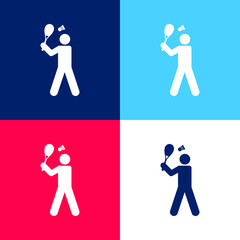 Badminton Player blue and red four color minimal icon set